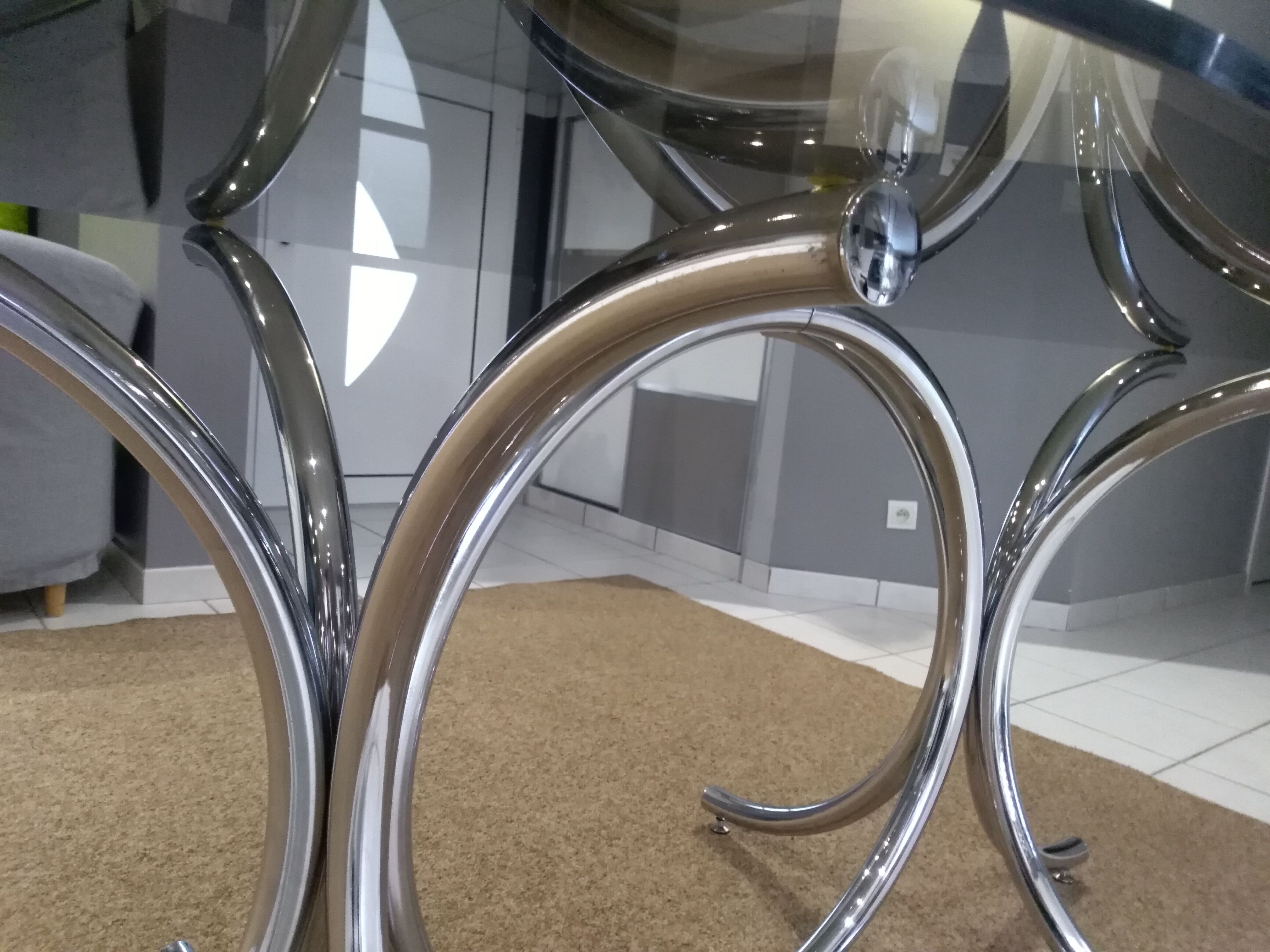 Glass table smoked oval vintage design 1970