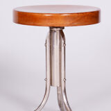 Restored Bauhaus Stool, Mücke Melder, Beech, Chrome-Plated Steel, Czechia, 1930s