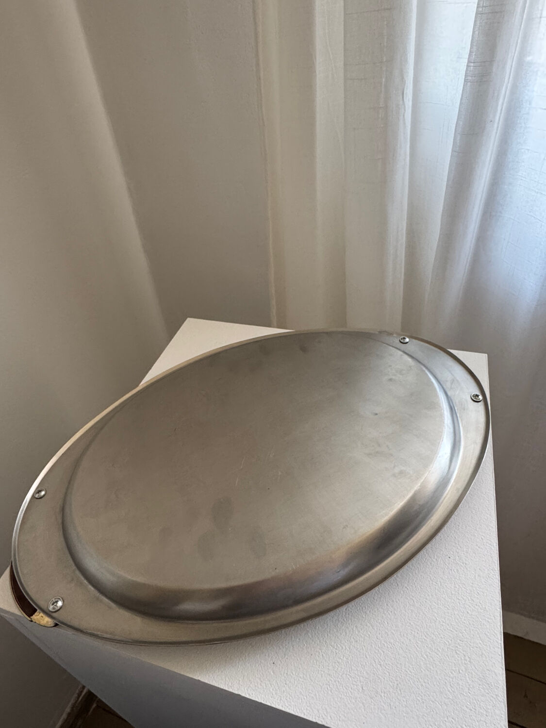 Vintage Stainless Steel Serving Tray With Gold Plated Handles