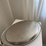 Vintage Stainless Steel Serving Tray With Gold Plated Handles