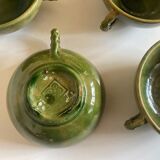 Set of 4 cups with starters or dessert in glazed earth of Biot green 1960