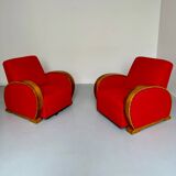 2 anciens fauteuils club art déco années 30 structure bois courbé