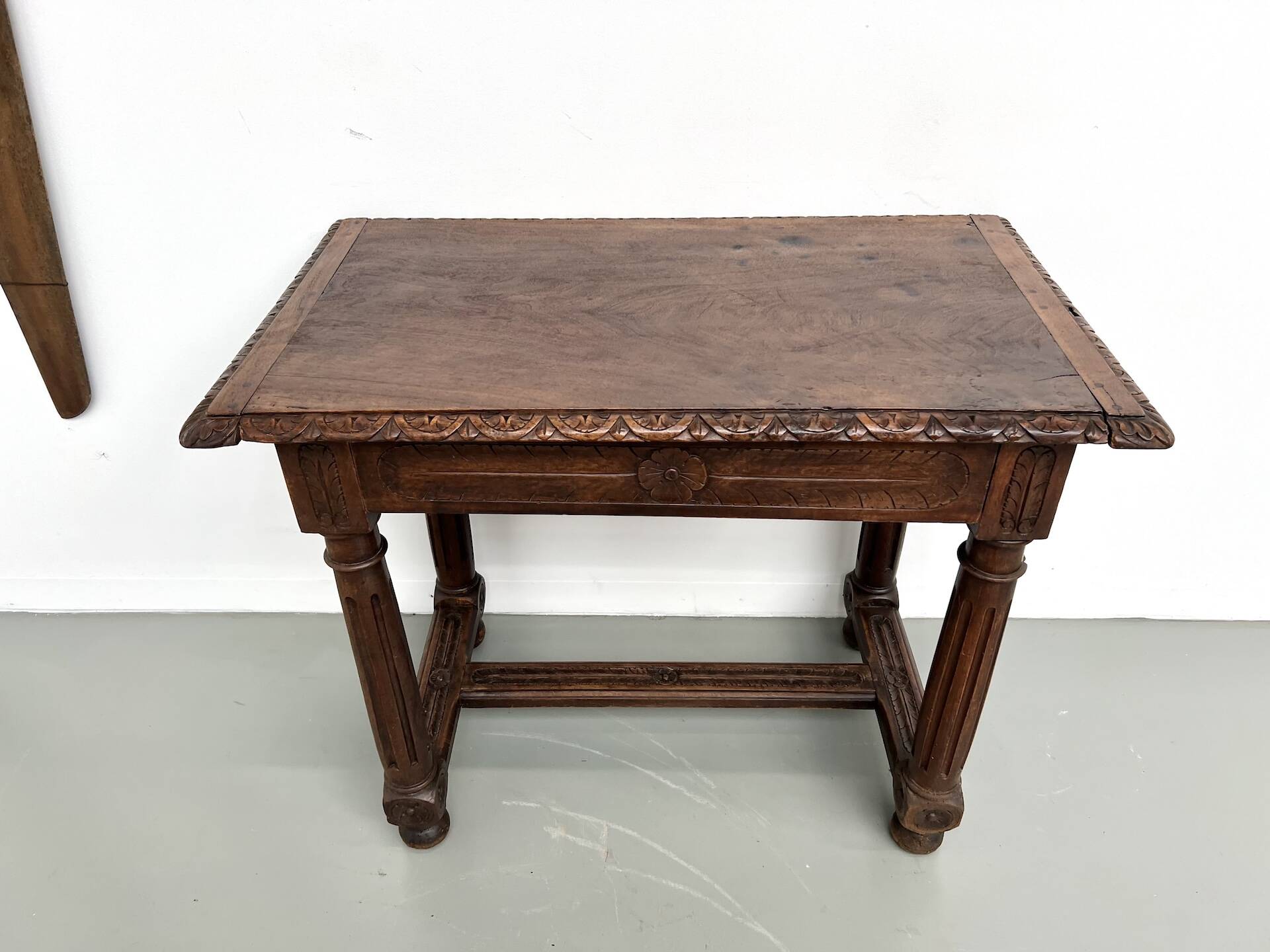 Small carved oak writing table, 19th century