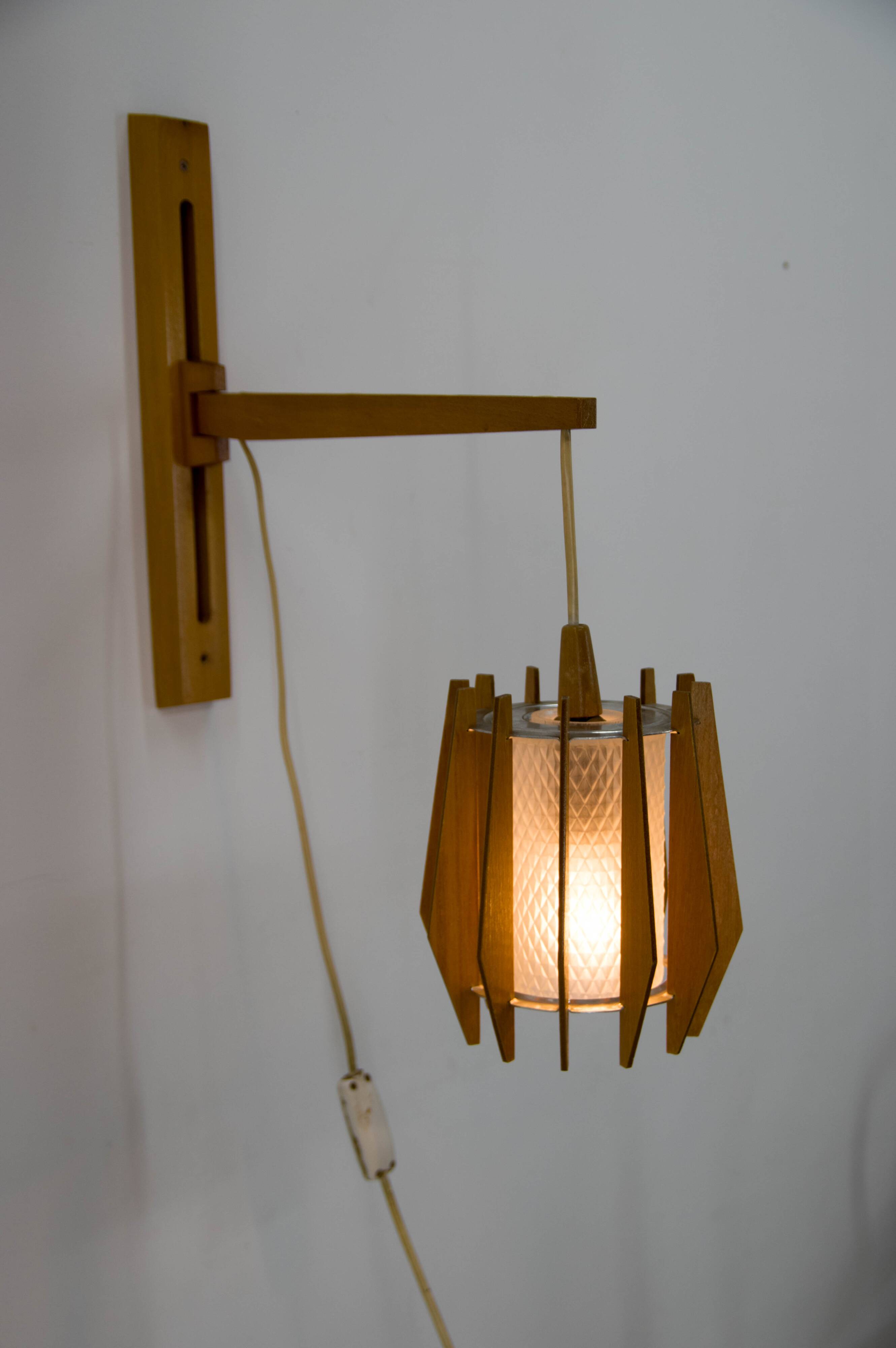 1970s Czechoslovakian Chandelier & Wall Lamp by Dřevo Humpolec