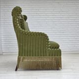 1950s, Danish 2-seater sofa, green furniture velour, beech wood.