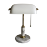 Banker's lamp, white marble and brass foot, Very good condition.