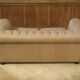 Beige leather Chesterfield sofa handmade in England.