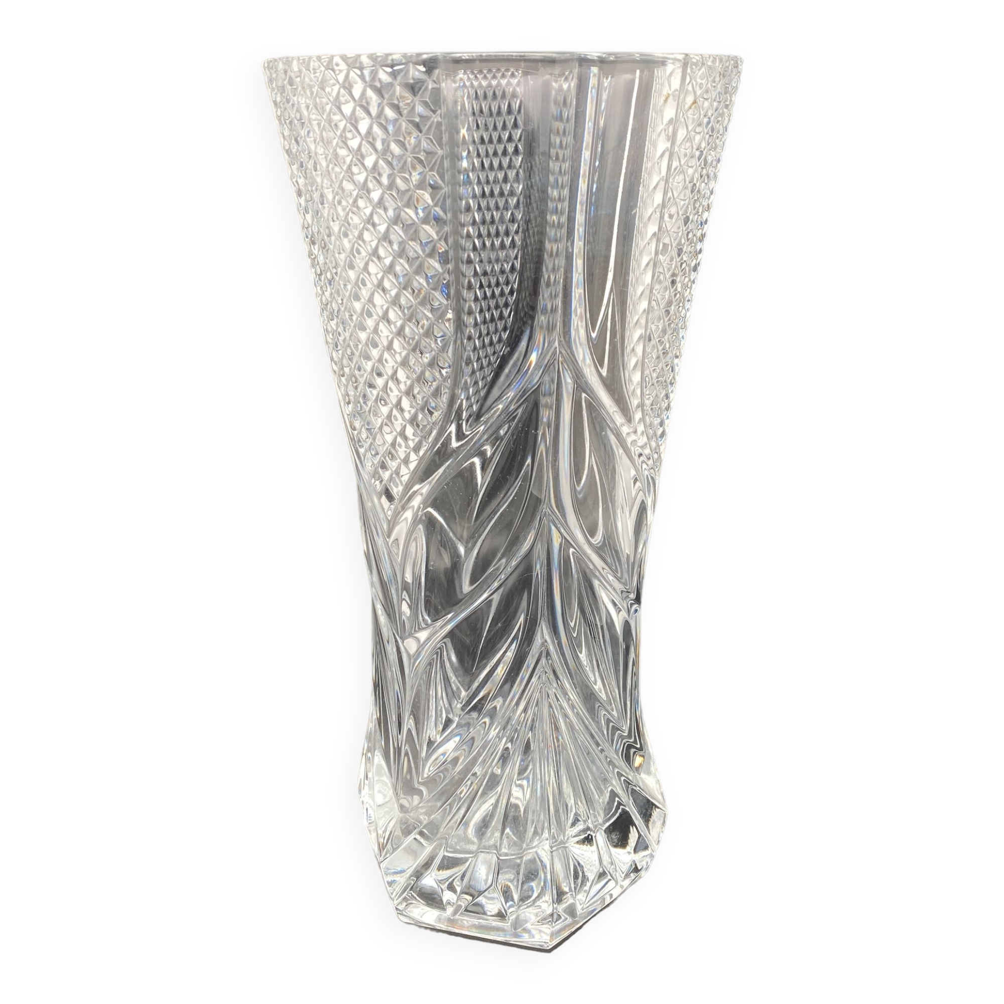 Large worked transparent glass vase