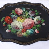 Bohemian and folk this metal tray painted with multicoloured flowers painted hand, russian vintage