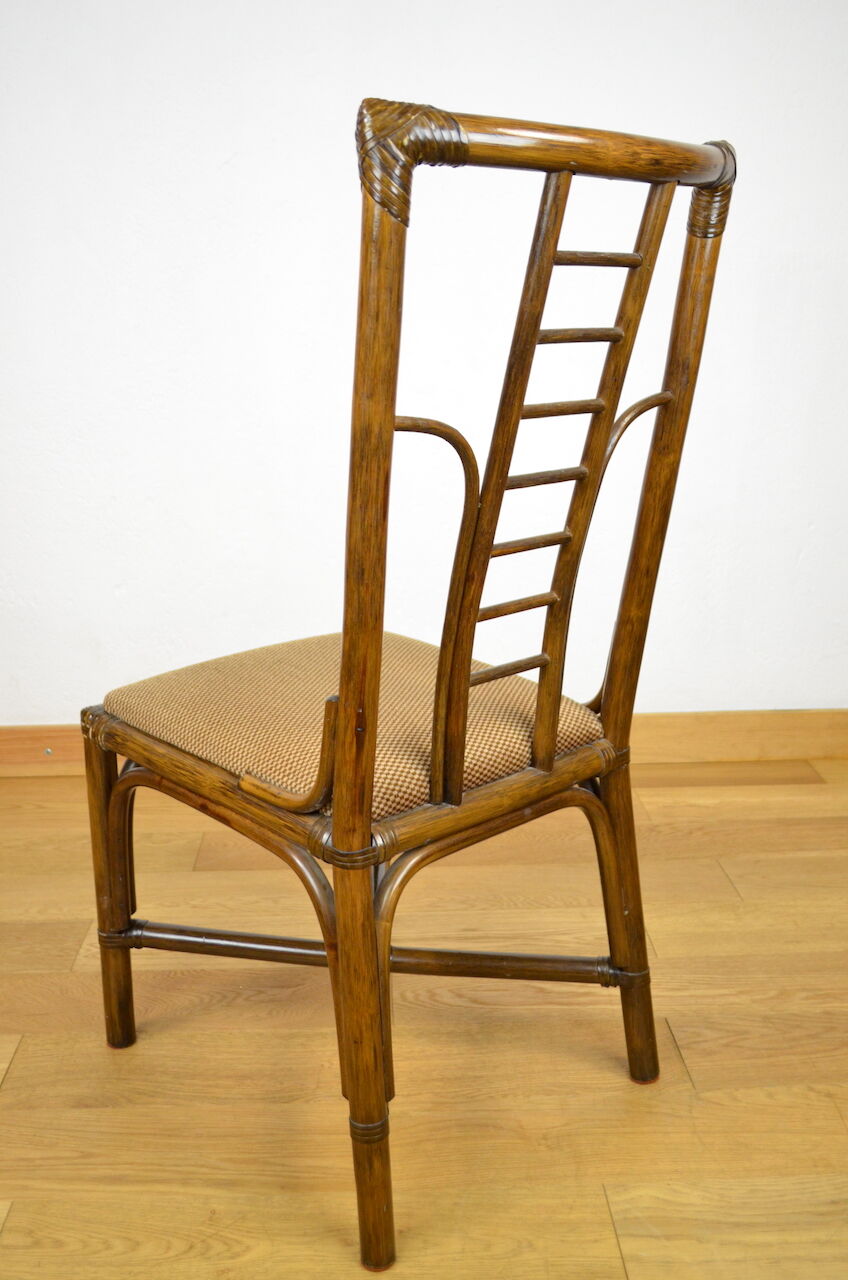 Series of 6 bamboo chairs & fabric 1980