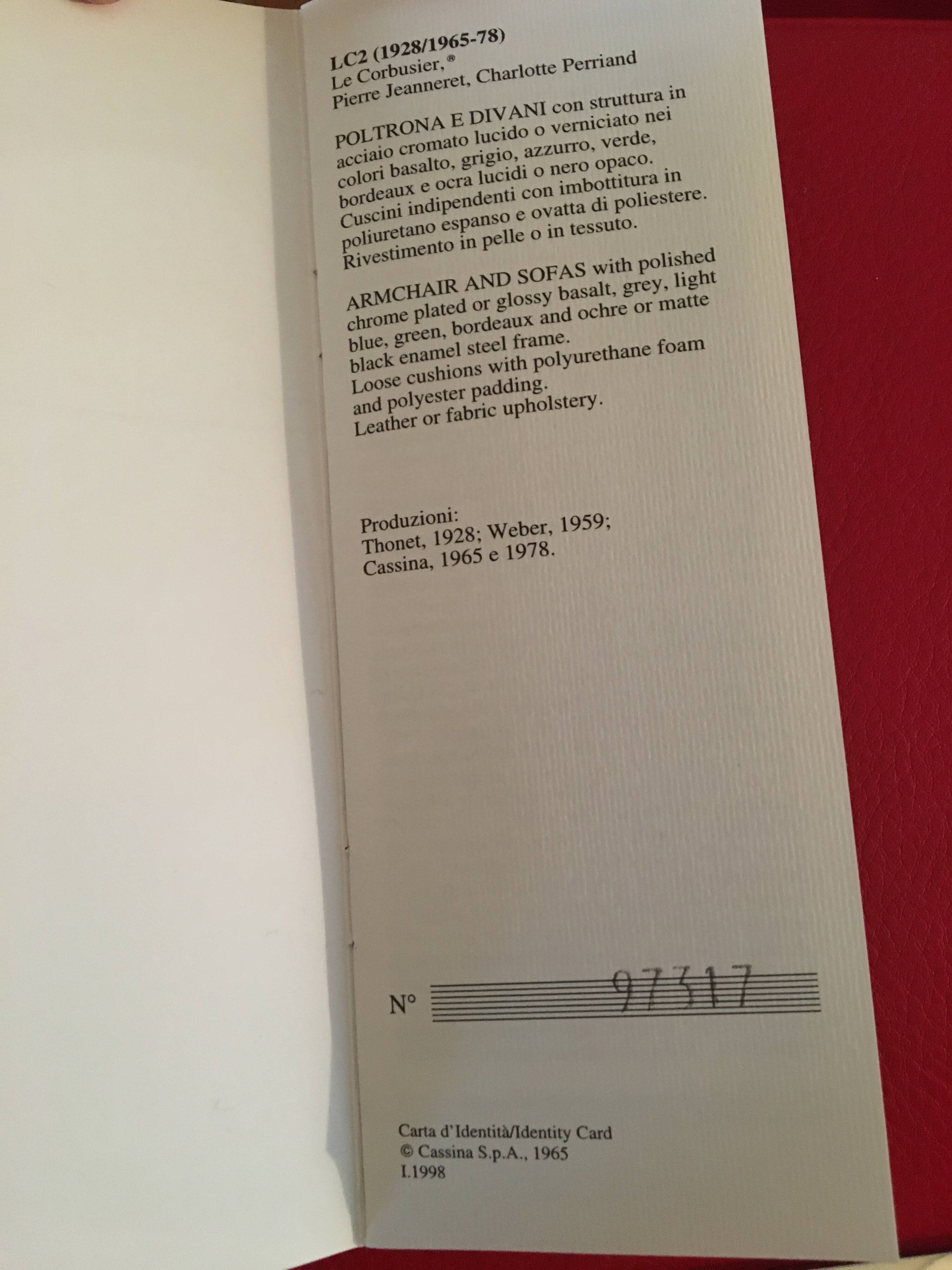 LC2 armchair Le Corbusier, Jeanneret, Perriand - Red leather - signed