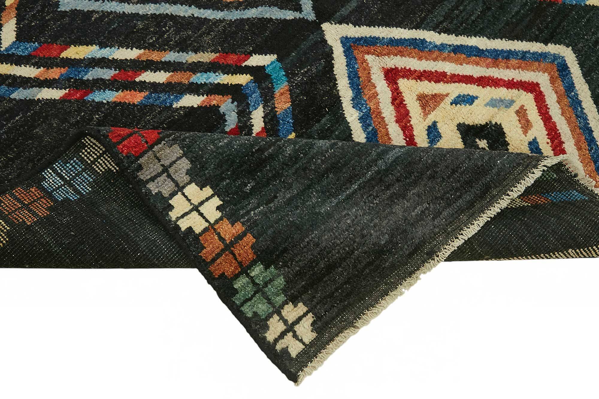 Hand-Knotted Turkish Contemporary 172 cm x 241 cm Black Wool Carpet