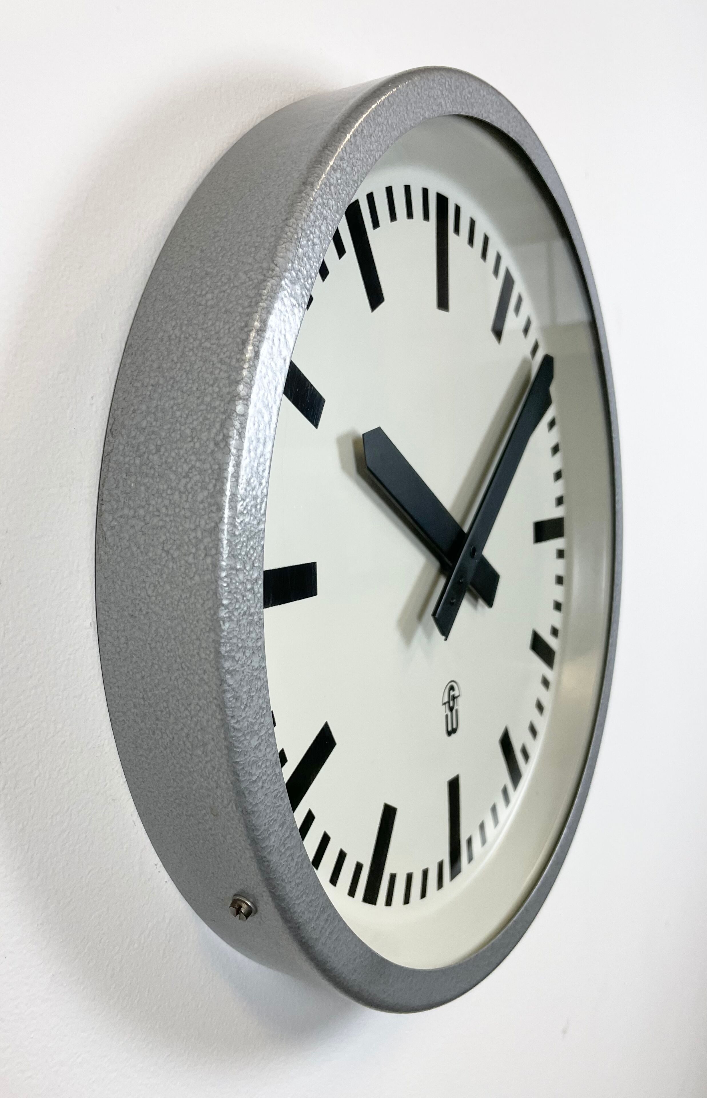 Grey Industrial East German Wall Clock from GW, 1960s