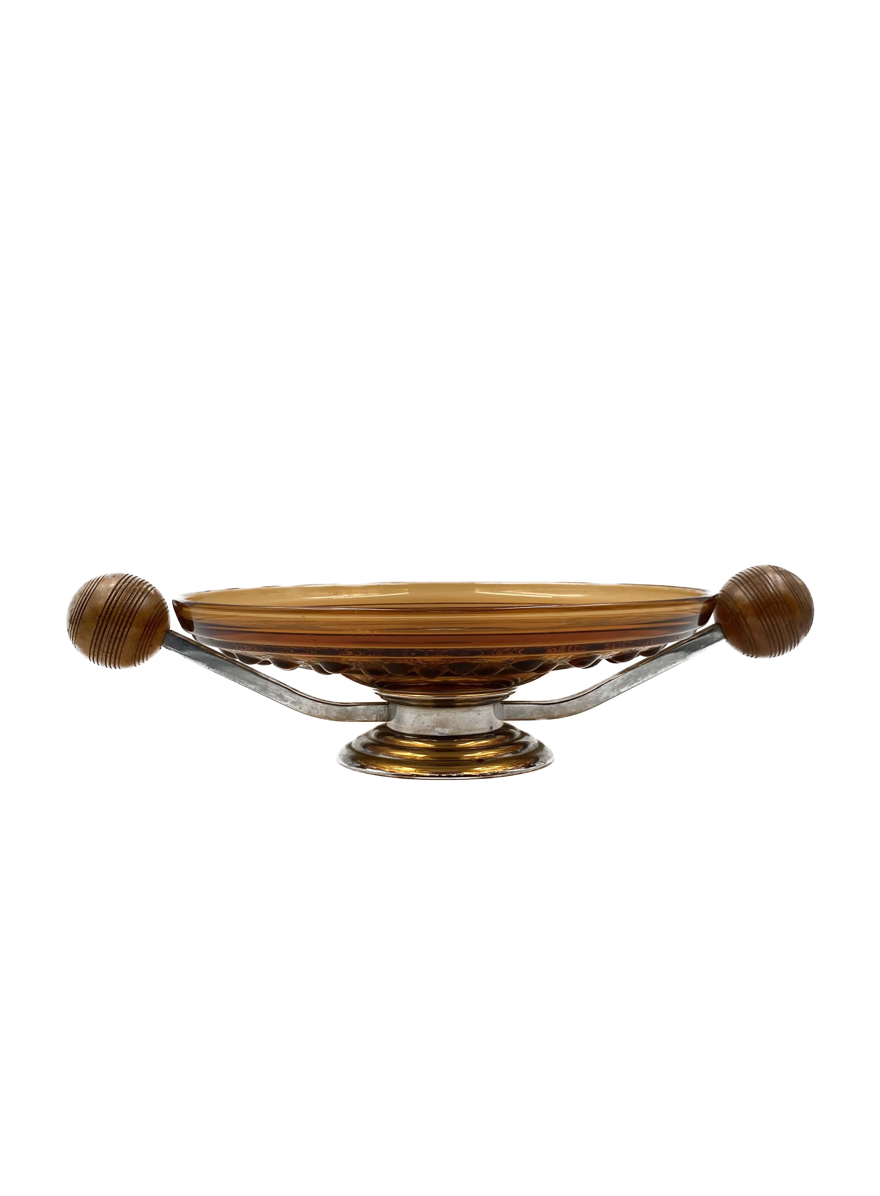 Art Deco large orange glass centerpiece / vide-poche, Italy 1940s