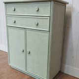 Vintage rattan woven and solid wood sideboard
