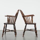 Antique set of 4 English Windsor lowback chairs with character