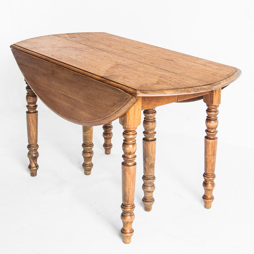 Vintage solid wood table with folding shutters with two extensions, France 1950