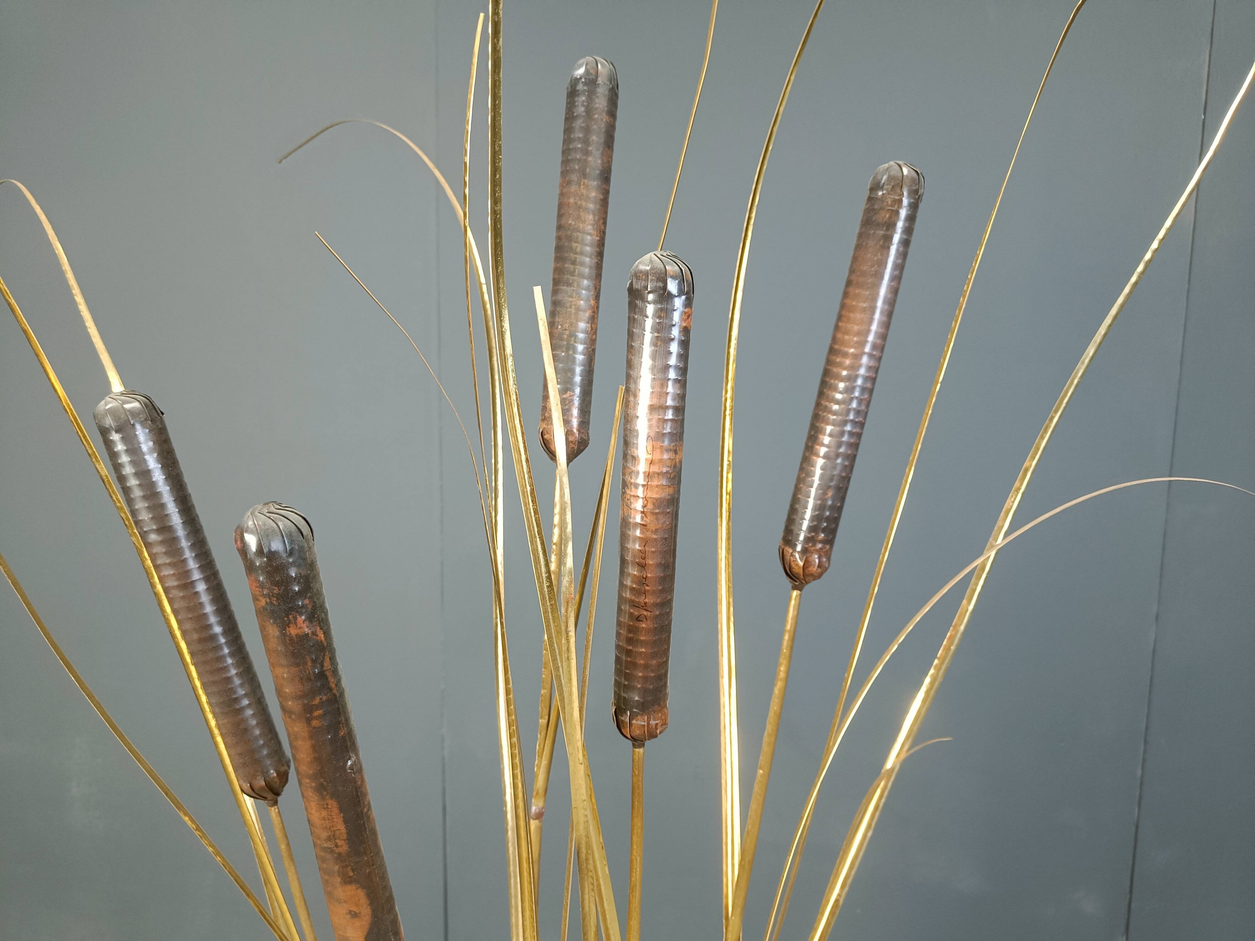 Vintage brass cattail floor lamp by Daniel D'Haeseleer, 1970s