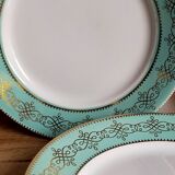 Six plates of vintage Badonviller earthenware with gold frieze
