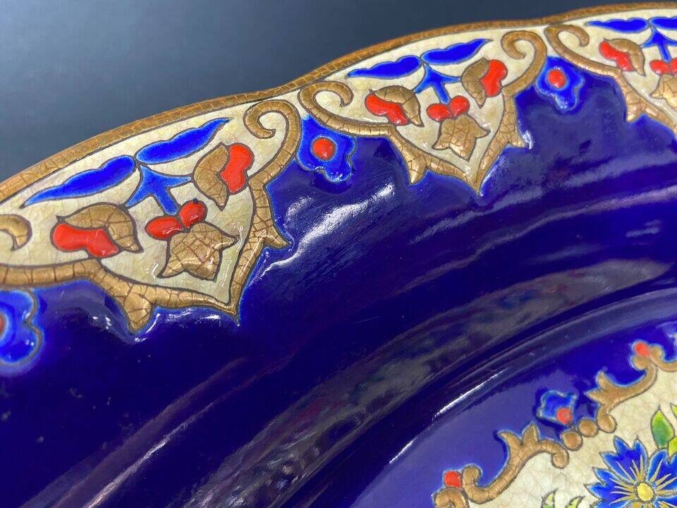 Oblong hollow dish in Longwy earthenware MP Chevallier Renaissance