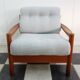 Teak danish chair with light grey upholstery