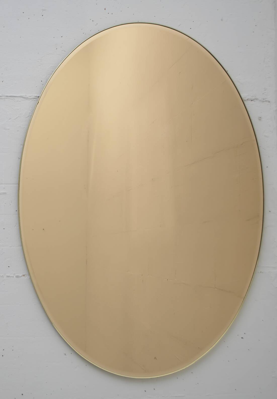 Pair of Mid-Century Modern Italian Oval Mirrors Brass and Bronzed Mirror,70