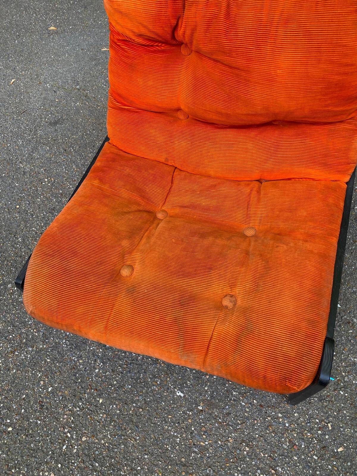 Vintage orange Scandinavian armchair from the 70s, velvet armchair