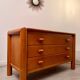 Ancienne commode 3 tiroirs en orme massif design années 70 brutaliste