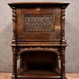 Gothic style secretary cabinet in solid oak circa 1850