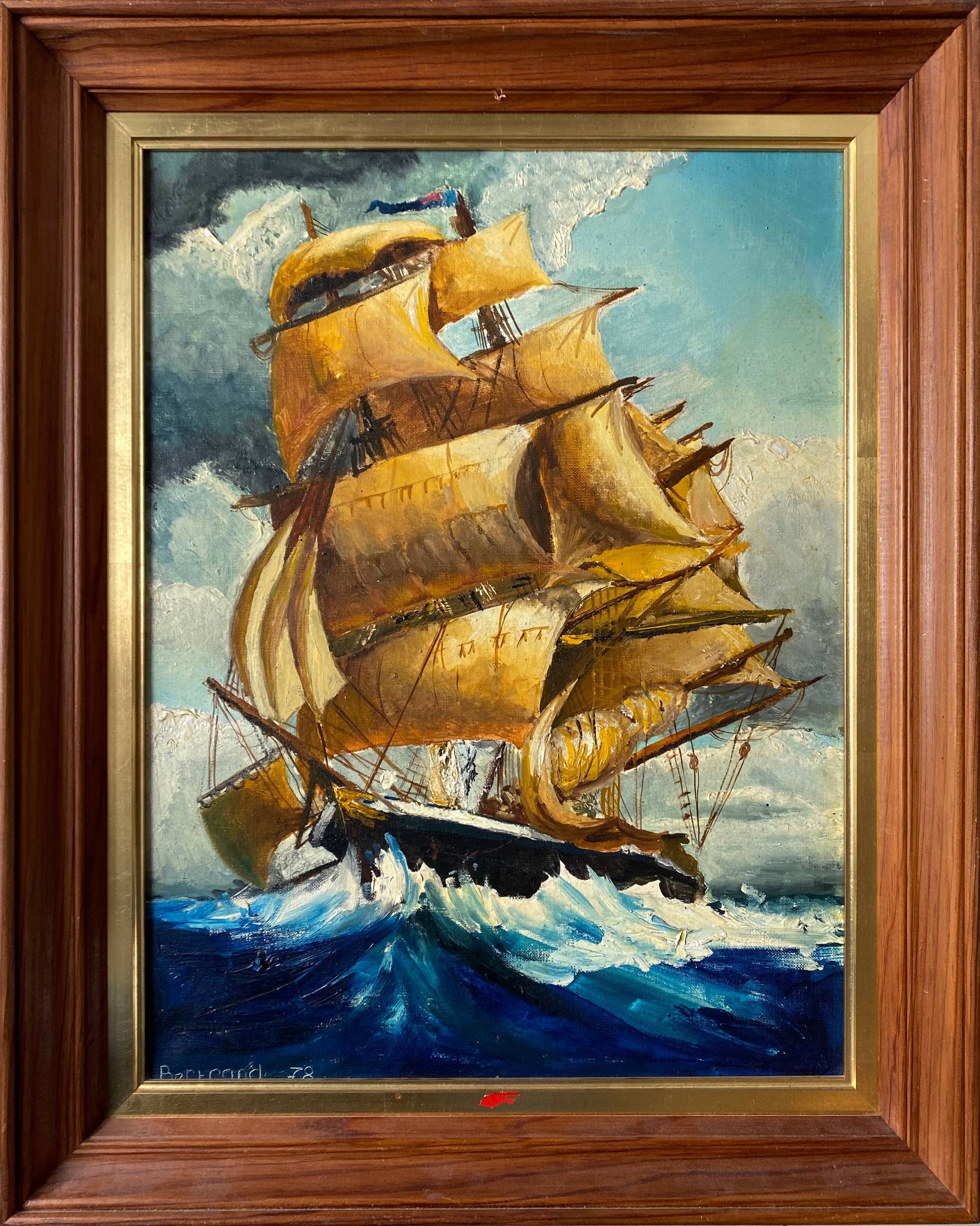 Painting "Three masts in turmoil" HST signed and dated 1978