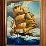 Painting "Three masts in turmoil" HST signed and dated 1978