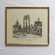 Framed lithograph reproduction drawing ruins of Rome by Antonio Carbonati vintage