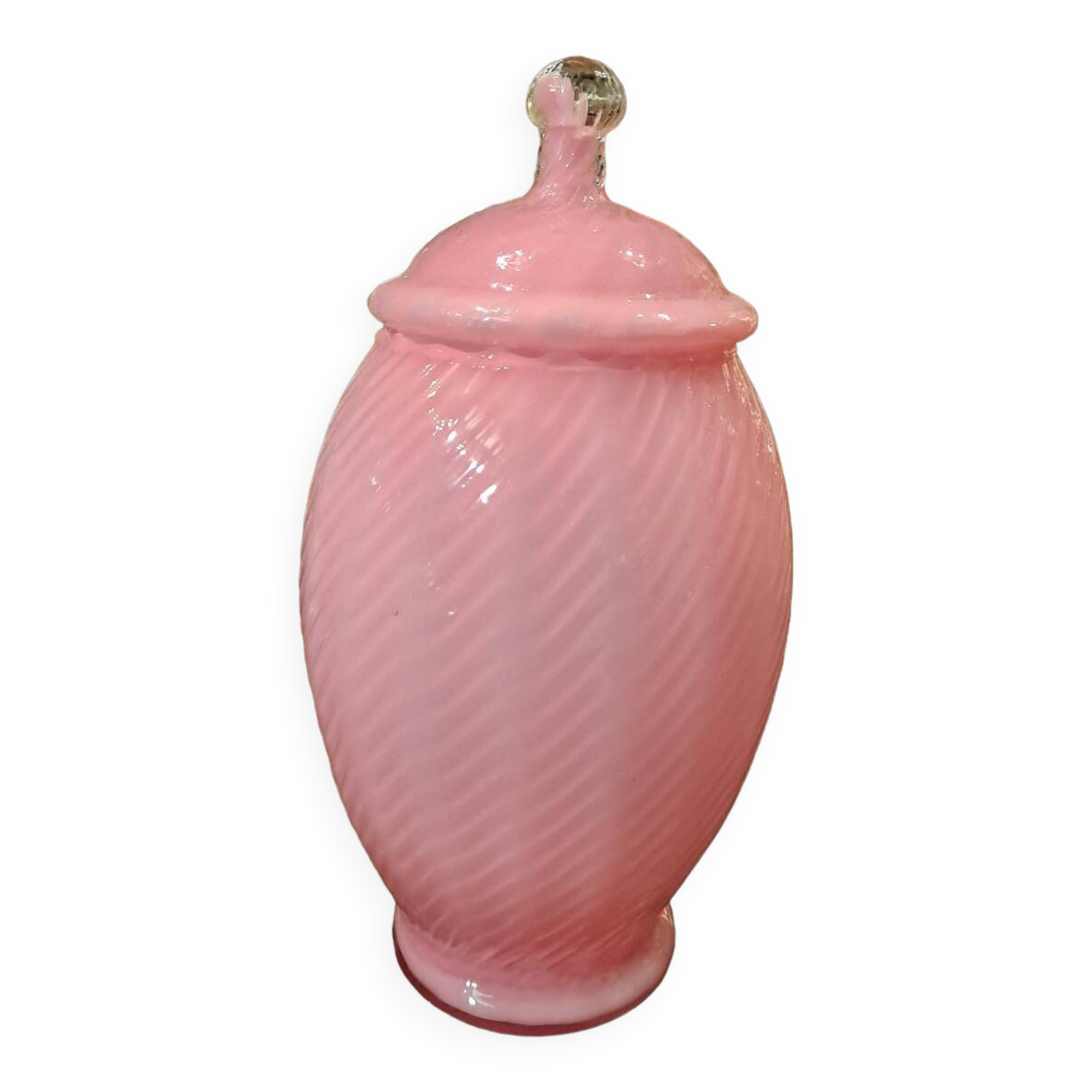 Opalescent pink glass cotton pot