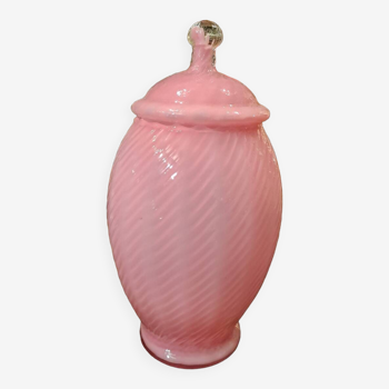 Opalescent pink glass cotton pot