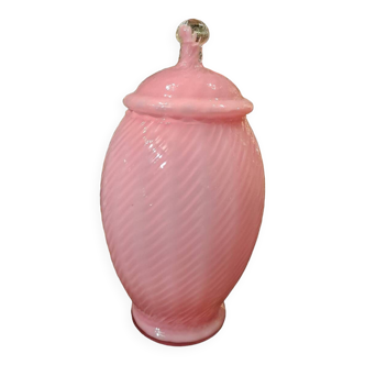 Pot à coton en verre rose opalescent