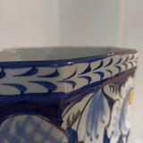 Porte parapluie octogonal en faïence bleue vintage