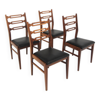 4 Scandinavian chairs in skai and beech, Sweden, 1960
