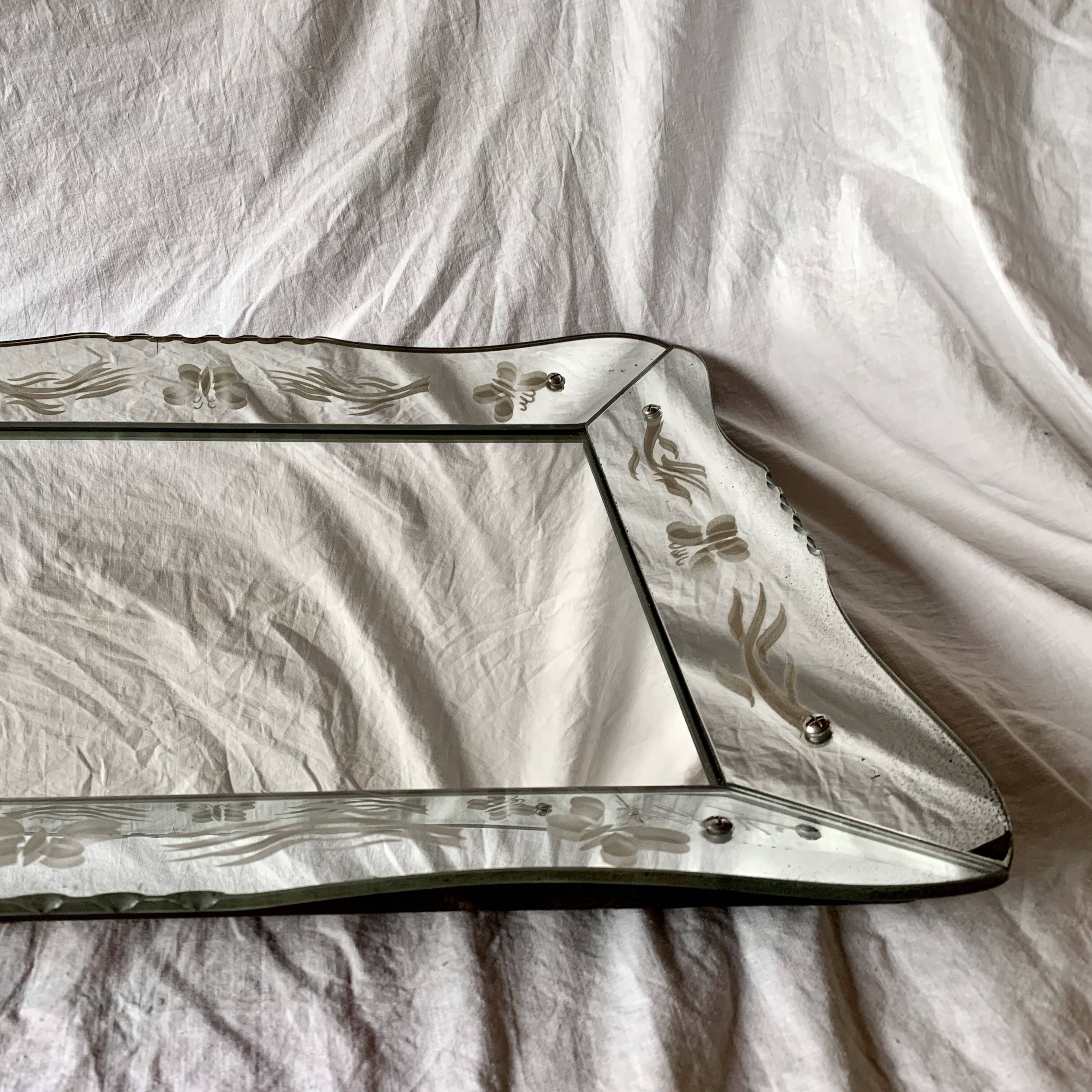 Beveled Venetian mirror - butterfly decor - Height: 61 cm