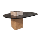 Coffee table with tray - travertine and glass - vintage.