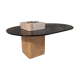 Table basse avec plateau travertin et verre vintage
