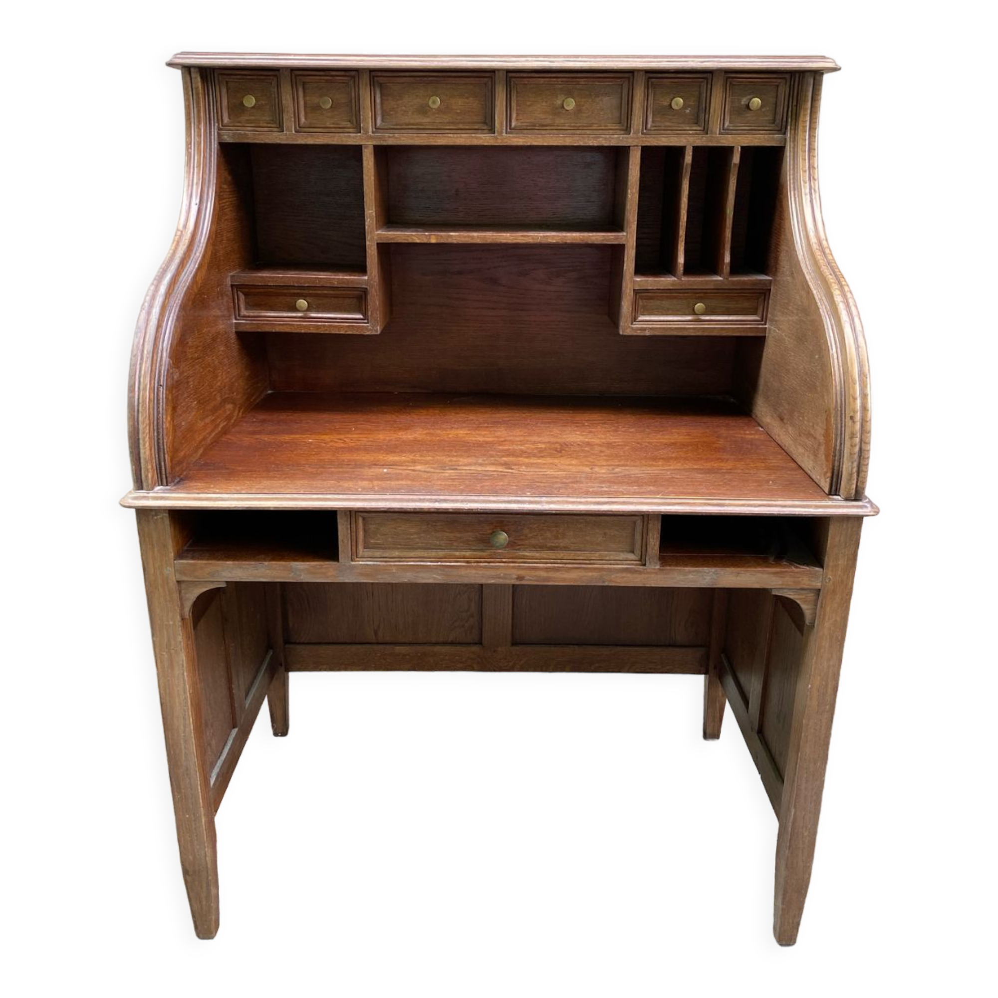 Antique solid wood secretary desk, handcrafted cabinetry.