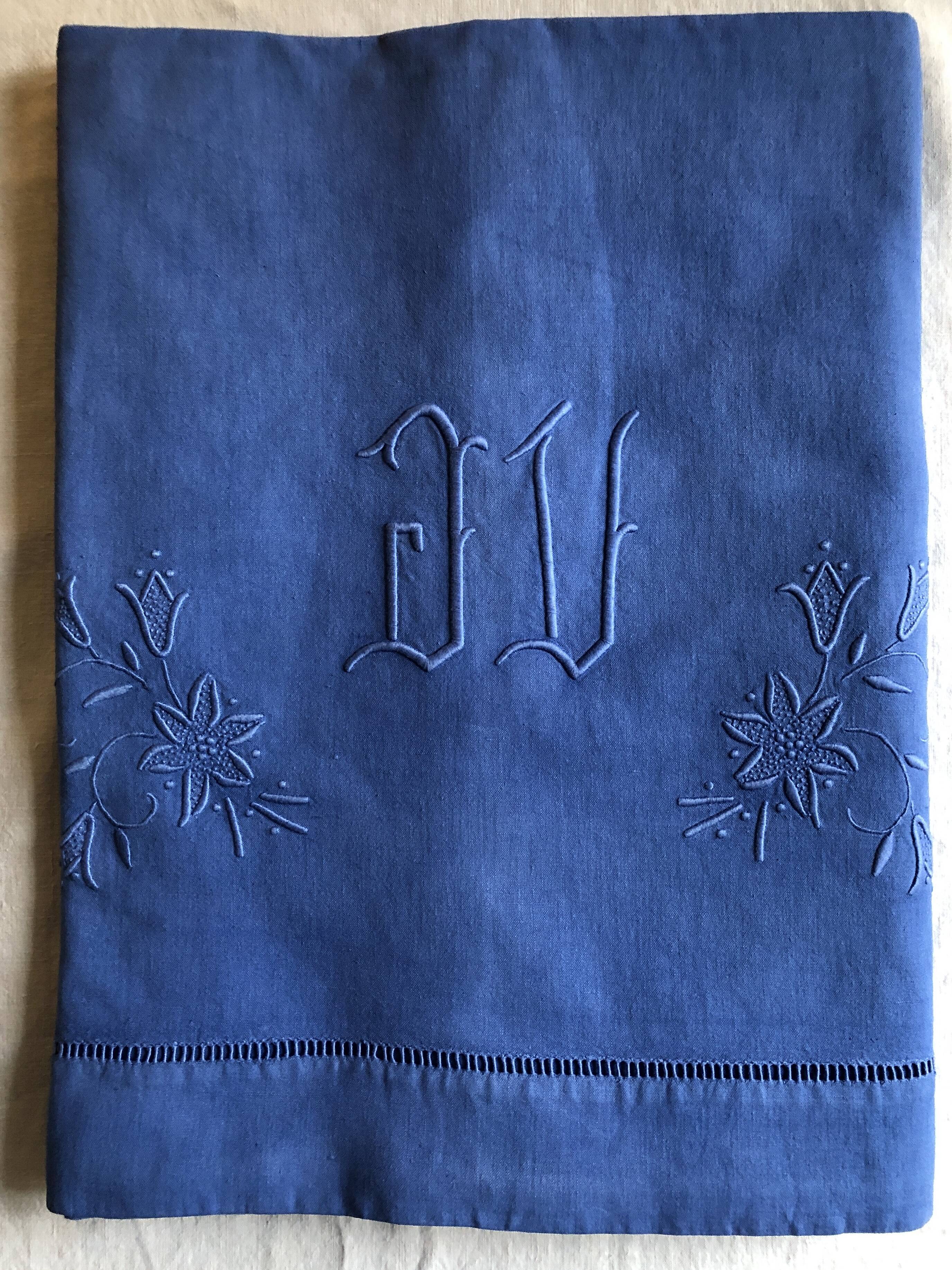 Antique linen and cotton sheet dyed Patmos blue