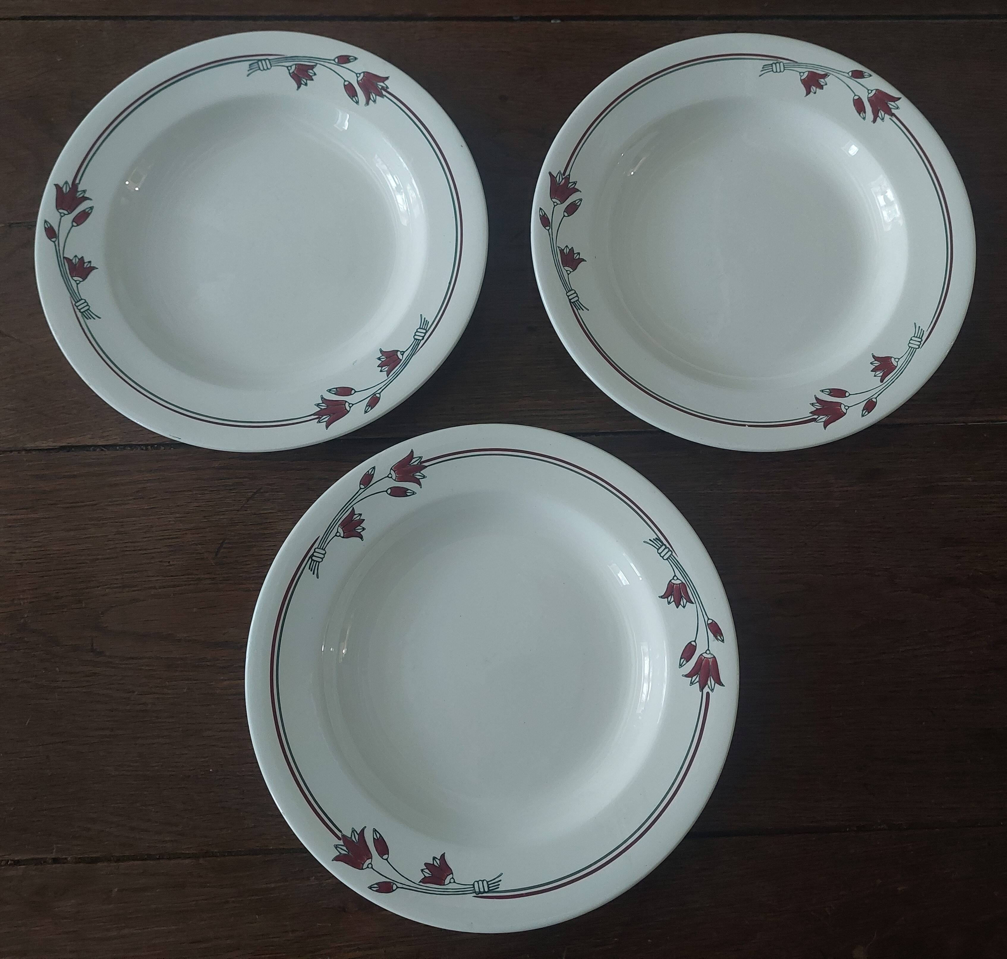 Salins E.Charbonnier half-soup plates, Athos decor, series of three years