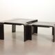 Square Black Lacquered Plywood Coffee Table with Smoked Glass Panel, 1970s