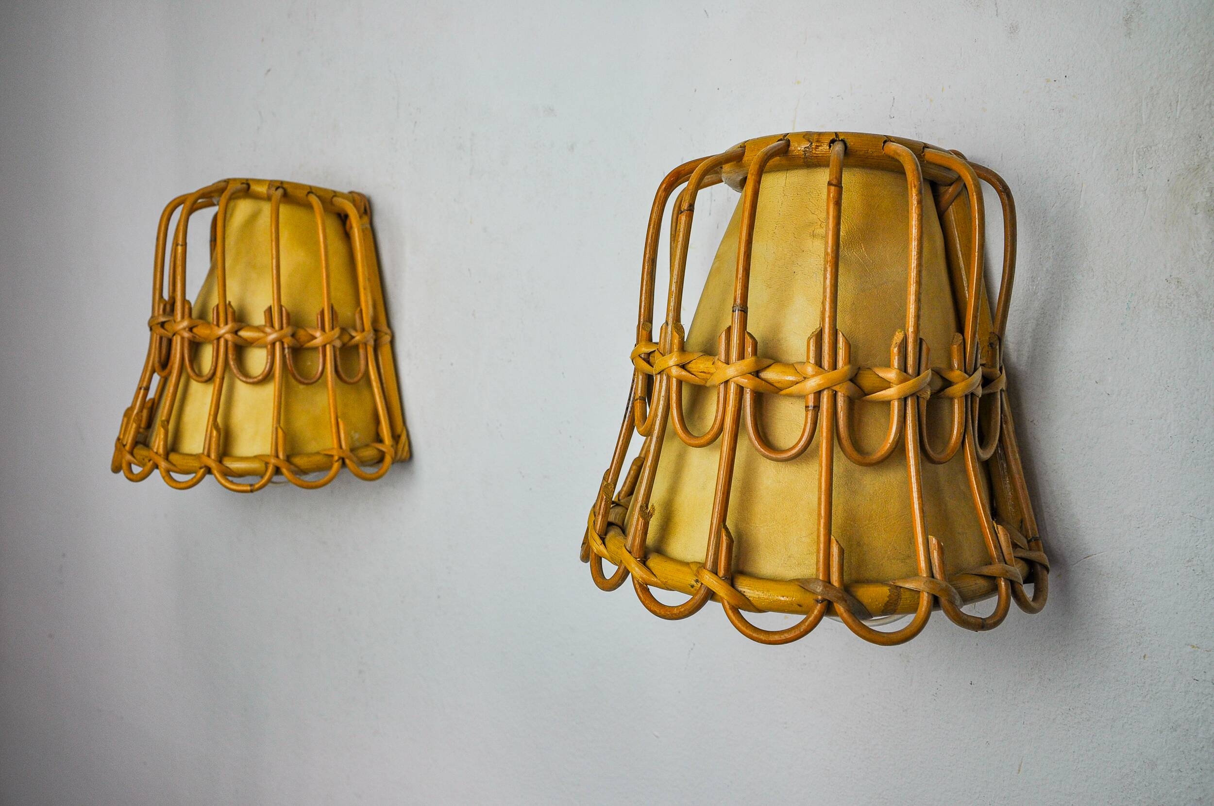 Pair of rattan wall lights, France, 1960