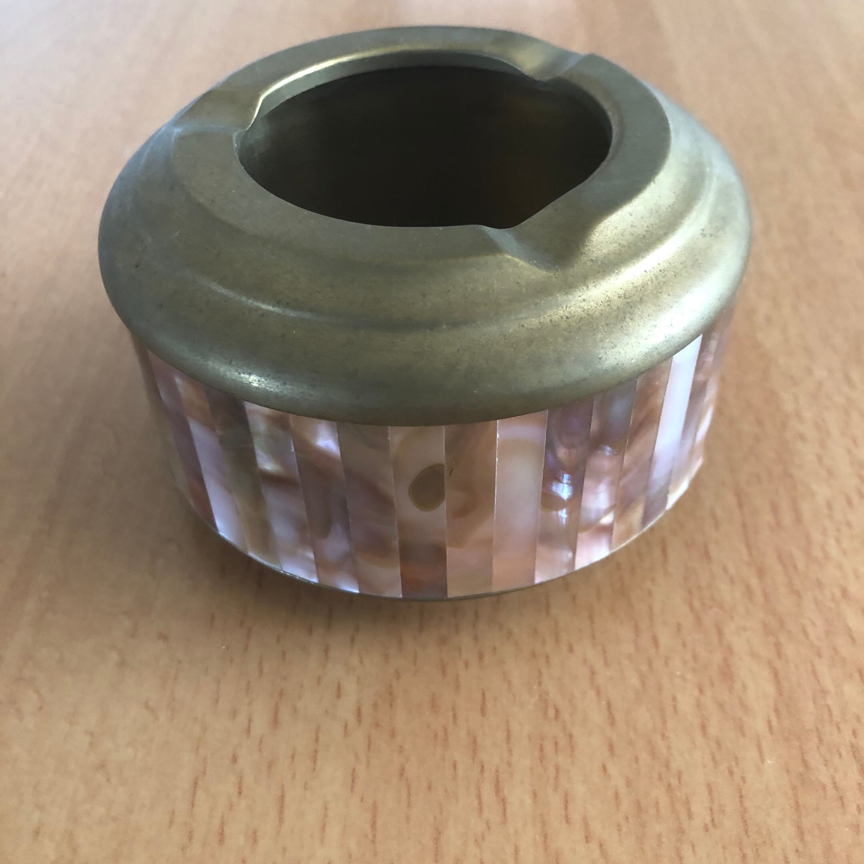 Mother-of-pearl and brass ashtray
