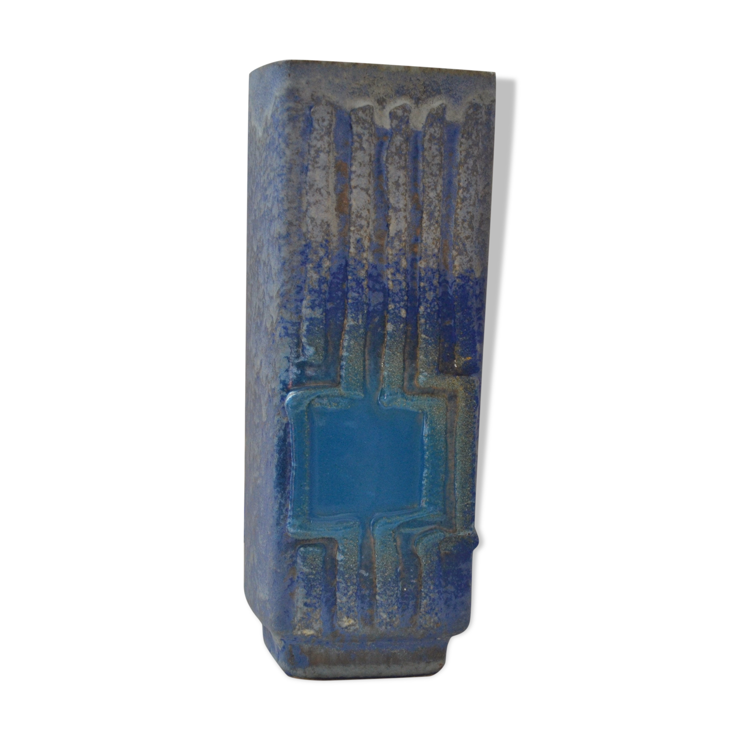 Vase fat lava blue - Strehla Keramik, made in West Germany 1970