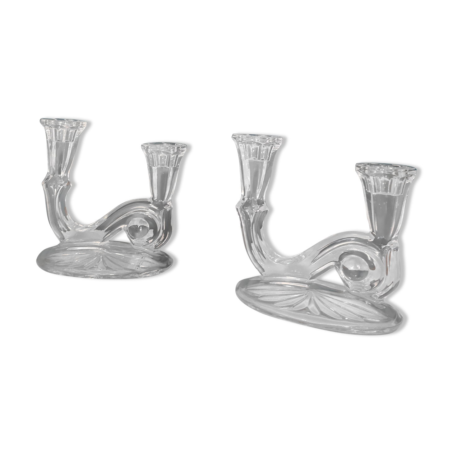 Pair of vintage glass candle holders
