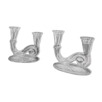Pair of vintage glass candle holders