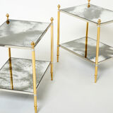 Paire de tables bouts canapé laiton chrome miroir